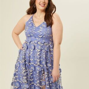 ARULA Blue Fit and Flare Halter Dress